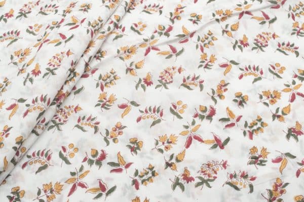 White Floral Handblock Printed 100% Pure Soft Cotton Fabric