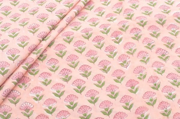 Apricot Orange Floral Handblock Printed 100% Pure Soft Cotton Fabric