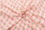 Apricot Orange Floral Handblock Printed 100% Pure Soft Cotton Fabric - Image 3
