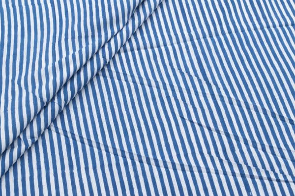 True Blue Stripes Handblock Printed 100% Pure Soft Cotton Fabric