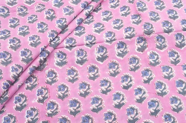 Rose Pink Floral Handblock Printed 100% Pure Soft Cotton Fabric