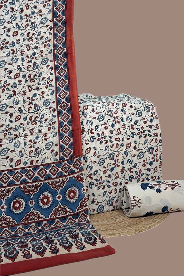 3pc Ajrakh HandCrafted Dupatta with Top Bottom Soft Cotton Fabric Set