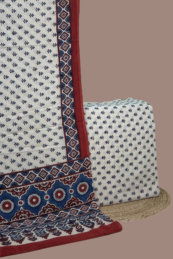 2pc Ajrakh HandCrafted Cotton Dupatta and Top Cotton Fabric Set