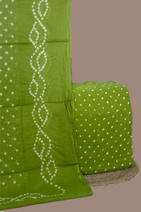 2pc Bandhani Cotton Dupatta with Cotton Bandhani Top Fabric Set