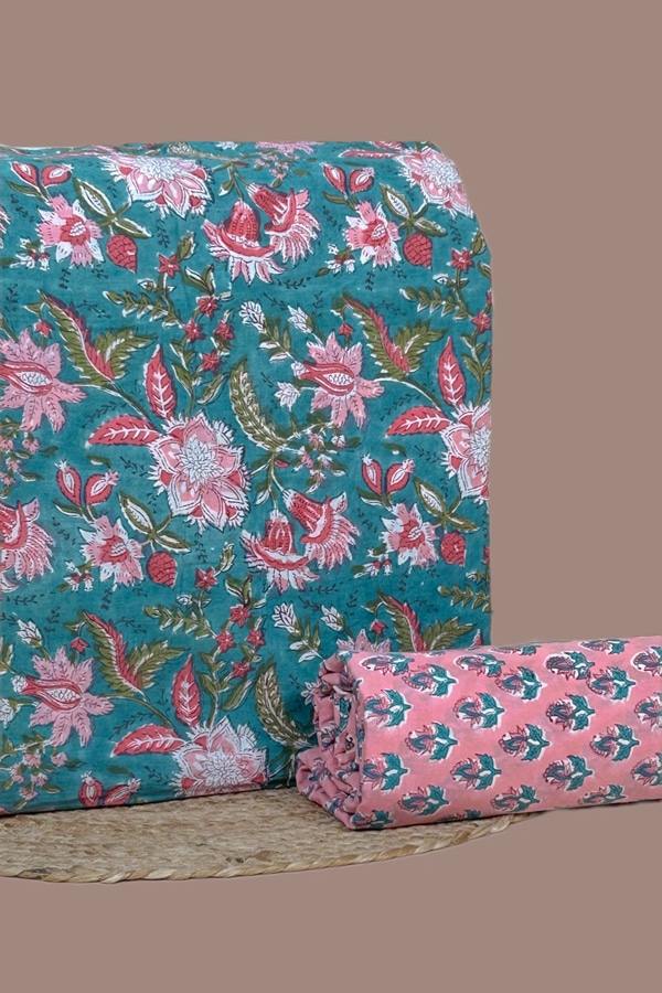 2pc Pure Soft Cotton Blockprinted Top and Bottom Fabric Set