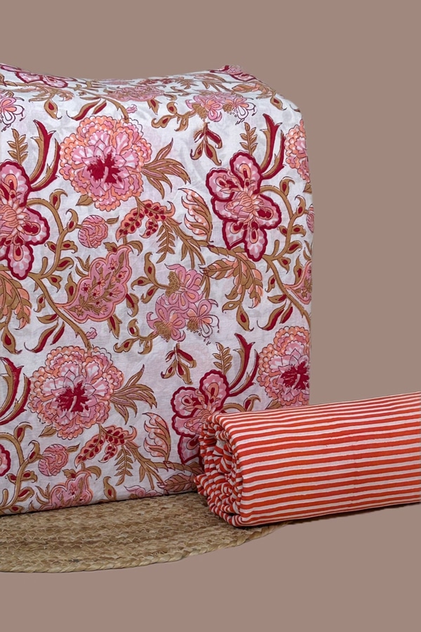 2pc Pure Soft Cotton Blockprinted Top and Bottom Fabric Set