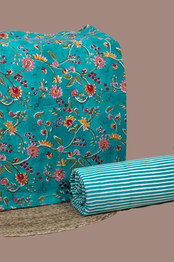 2pc Pure Soft Cotton Blockprinted Top and Bottom Fabric Set