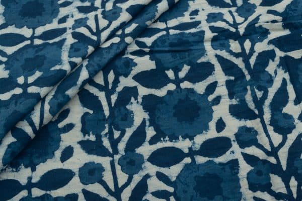 Natural Indigo Blue Bagru Handblock Printed Cotton Fabric