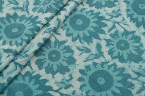 Turquoise Blue Bagru Handblock Printed Cotton Fabric