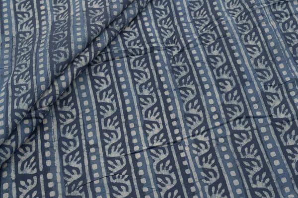Pale Indigo Blue Bagru Handblock Printed Cotton Fabric