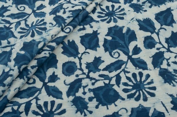 Natural Indigo Blue Bagru Handblock Printed Cotton Fabric