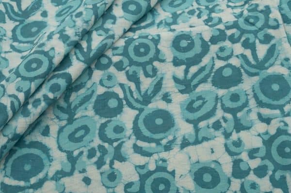 Turquoise Blue Bagru Handblock Printed Cotton Fabric