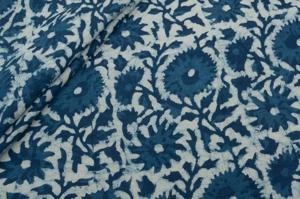 Natural Indigo Blue Bagru Handblock Printed Cotton Fabric
