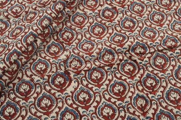 Natural White Intricate Handblock Ajrakh Printed Cotton Fabric