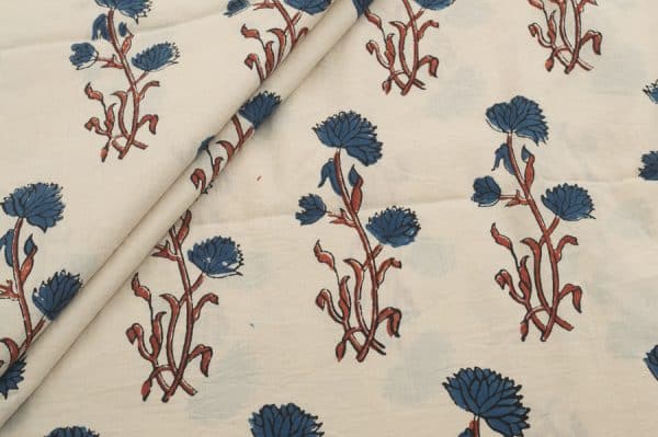 Natural White Intricate Handblock Ajrakh Printed Cotton Fabric