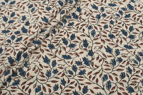 Natural White Intricate Handblock Ajrakh Printed Cotton Fabric