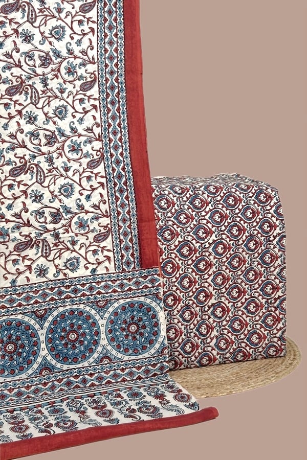 2pc Ajrakh HandCrafted Cotton Dupatta and Top Cotton Fabric Set