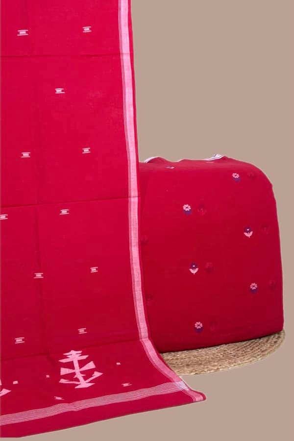2pc Handloom Cotton Dupatta and Handloom Woven Design Top Fabric Set