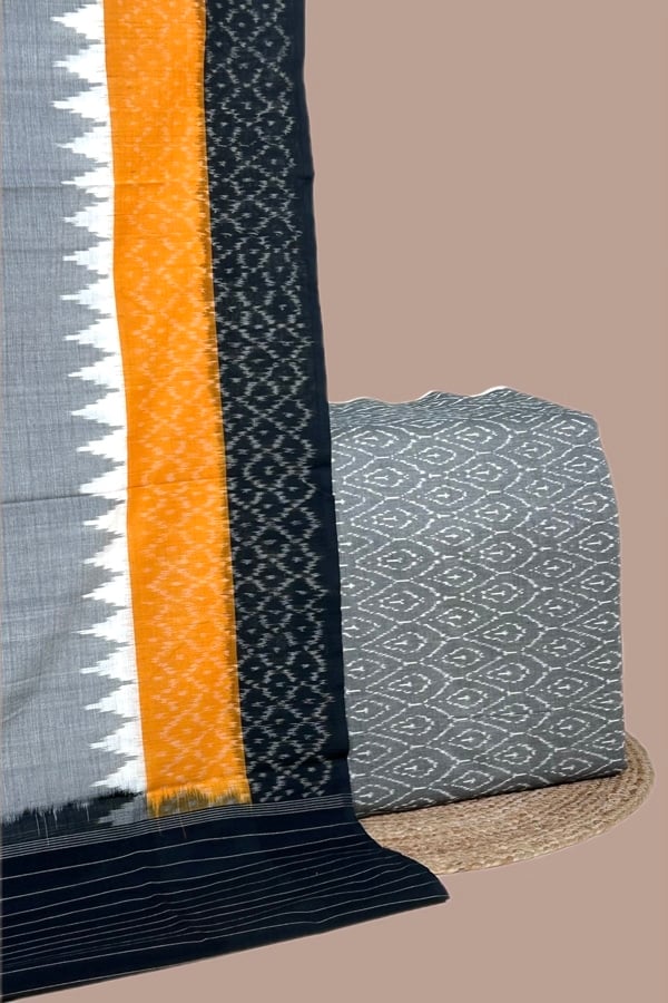 2pc Ikkat Cotton Dupatta and Handloom Soft Ikkat Cotton Top Fabric Set