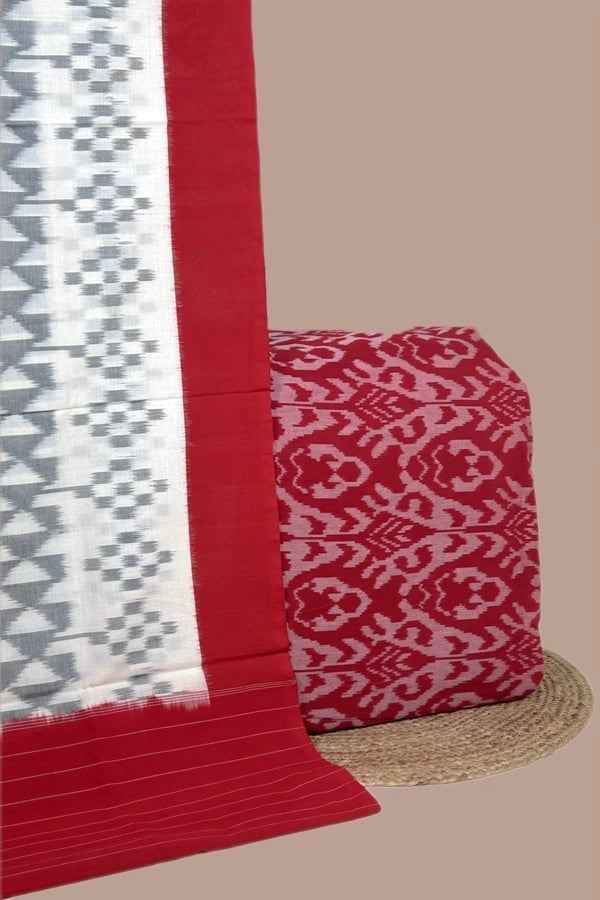 2pc Ikkat Cotton Dupatta and Handloom Soft Ikkat Cotton Top Fabric Set