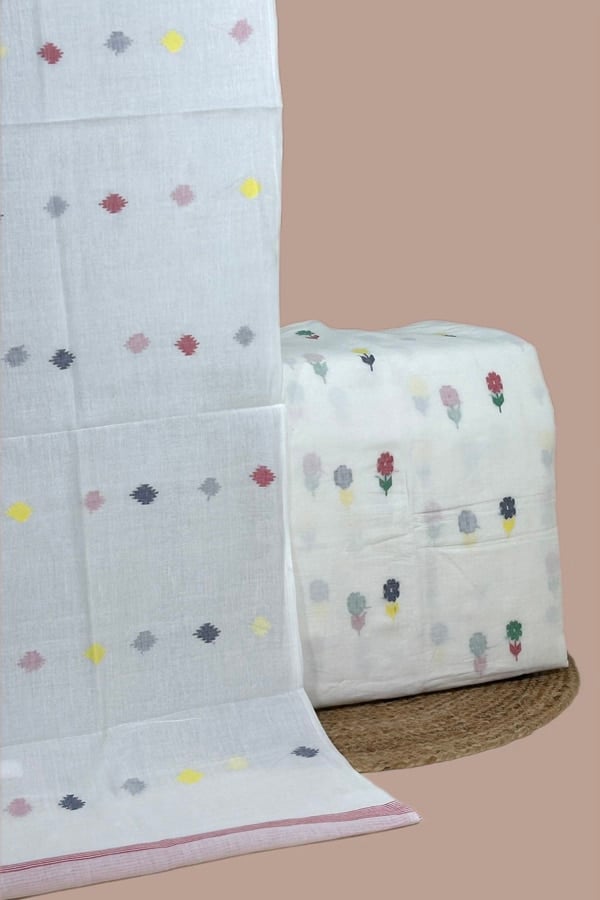 2pc Handloom Cotton Dupatta and Handloom Woven Design Top Fabric Set