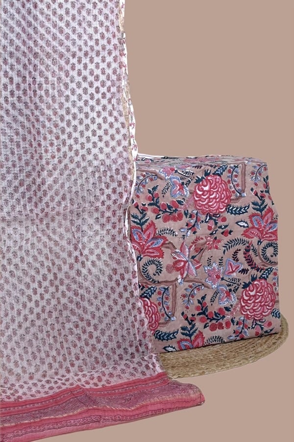 2pc Kota Doria Dupatta and Pure Soft Cotton Top Fabric Set