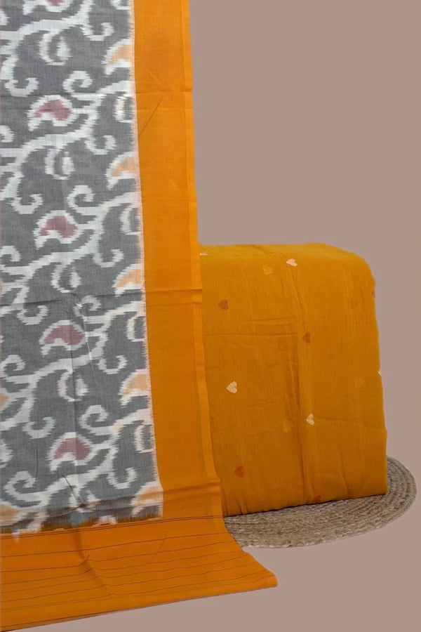 2pc Ikkat Cotton Dupatta and Handloom Woven Motif Cotton Top Fabric Set