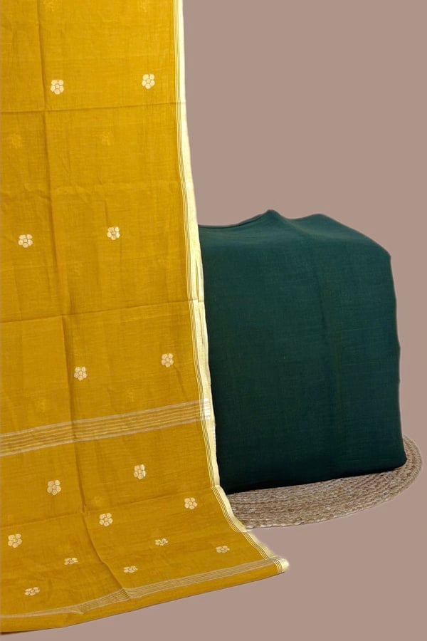 2pc Handloom Cotton Dupatta and Handloom Soft Cotton Top Fabric Set