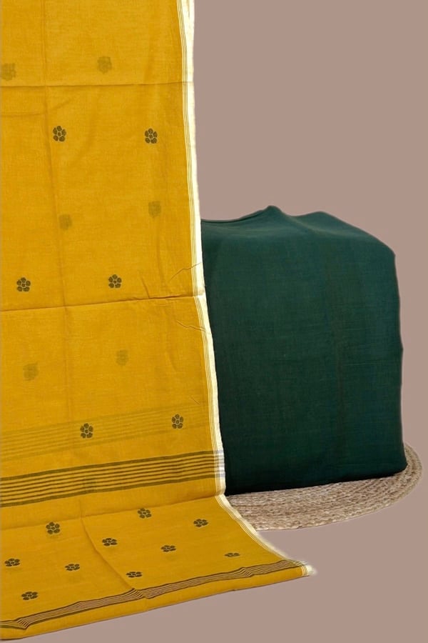 2pc Handloom Cotton Dupatta and Handloom Soft Cotton Top Fabric Set