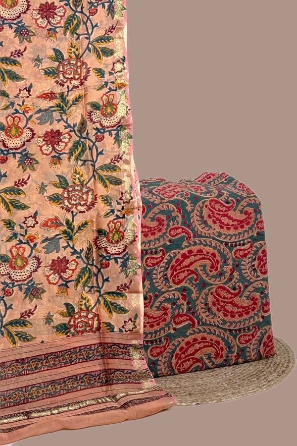 2Pc Chanderi Silk Dupatta and Pure Soft Cotton Top Fabric Set