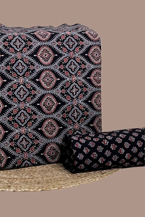2pc Ajrakh HandCrafted Cotton Top and Bottom Cotton Fabric Set