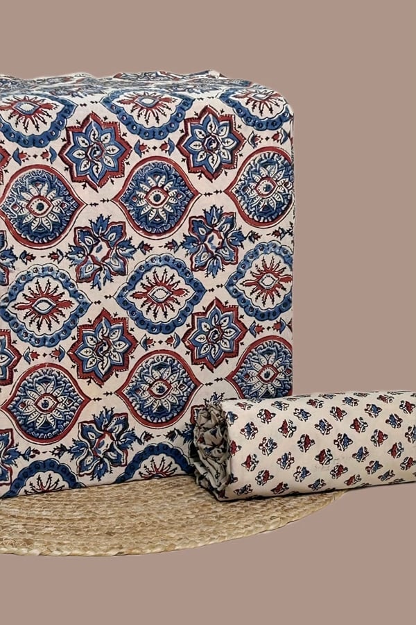 2pc Ajrakh HandCrafted Cotton Top and Bottom Cotton Fabric Set