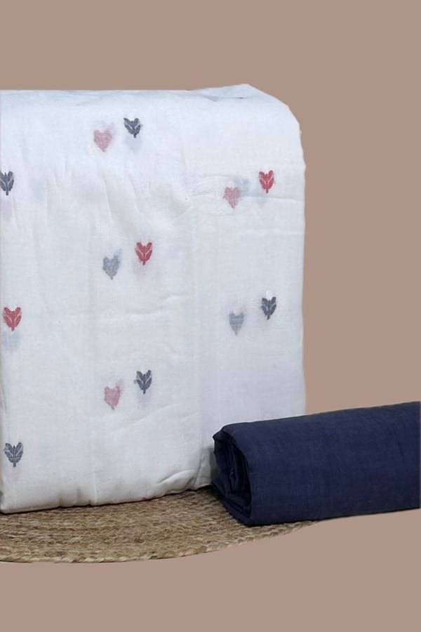 2pc Handloom Woven Design Cotton Top and Handloom Soft Cotton Bottom Fabric Set
