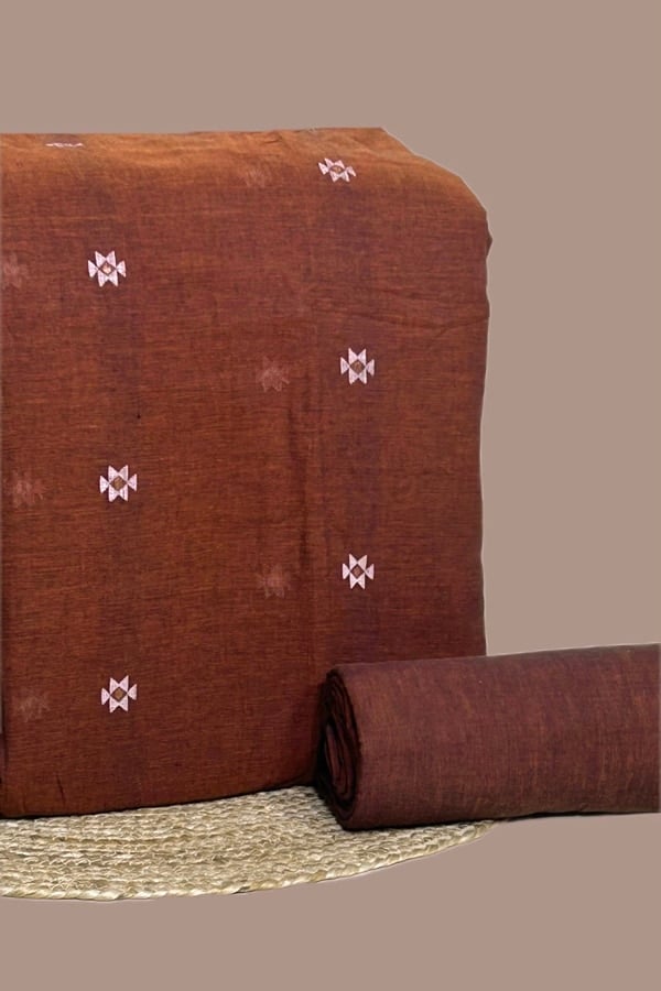 2pc Handloom Woven Design Cotton Top and Handloom Soft Cotton Bottom Fabric Set