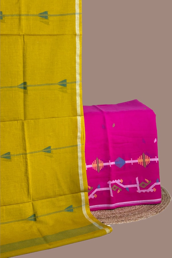 2pc Handloom Cotton Dupatta and Jamdani Intricate Woven Border Top Fabric Set