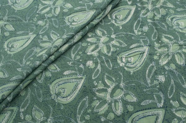 Pre-Cut 2.40m Vridian Green Bagru Handblock Printed Cotton Fabric