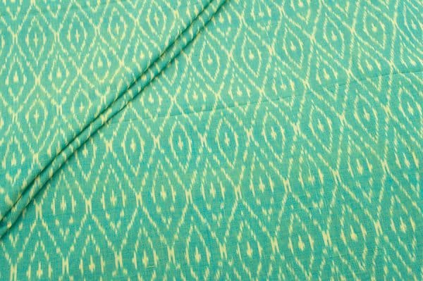 Paris Green Mercerised Fine Handloom Ikkat Tie-Dye Pure Soft Cotton Fabric