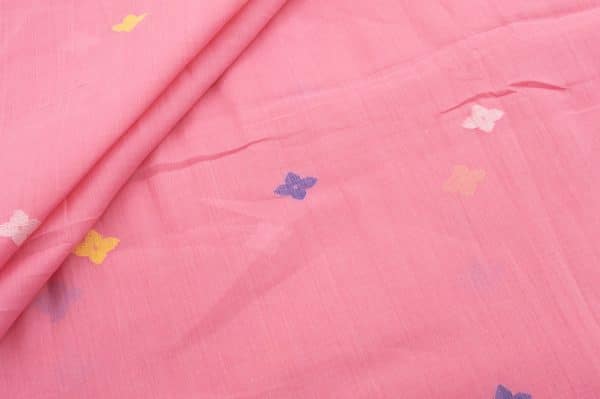 Flamingo Pink Woven Design Flowy HandLoom Pure Soft Cotton Fabric