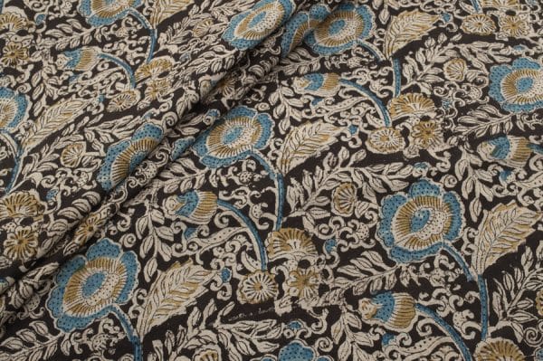 Black Natural Dye Soft Handblock Kalamkaari Printed Cotton Fabric