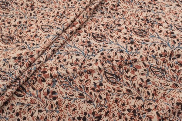 Natural White Soft Handblock Kalamkaari Printed Cotton Fabric