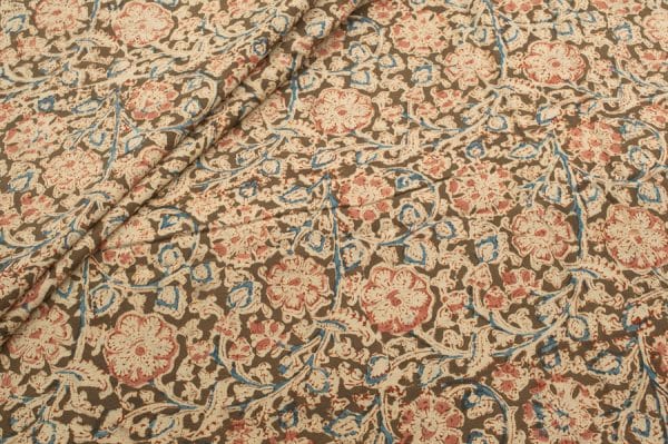 Green Natural Dye Soft Handblock Kalamkaari Printed Cotton Fabric