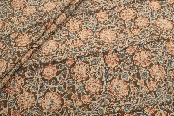 Pre-Cut 1.40m Green Natural Dye Soft Handblock Kalamkaari Printed Cotton Fabric
