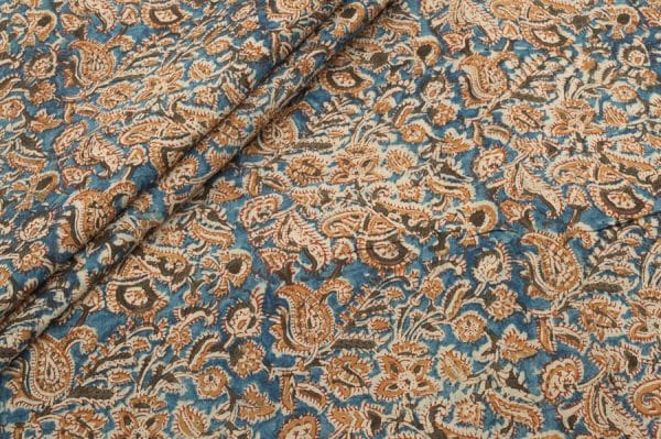 Pre-Cut 1.65m Indigo Blue Natural Dye Soft Handblock Kalamkaari Printed Cotton Fabric