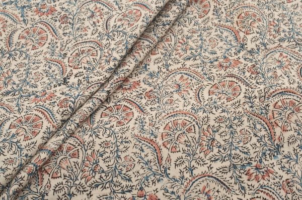 Natural White Handblock Kalamkaari Printed Cotton Fabric