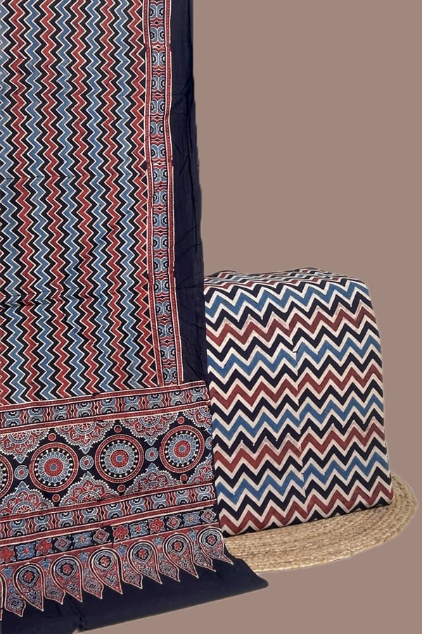 2pc Ajrakh HandCrafted Cotton Dupatta and Top Cotton Fabric Set