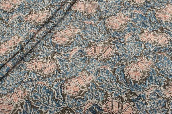 Indigo Blue Soft Natural Dye Handblock Kalamkaari Printed Cotton Fabric