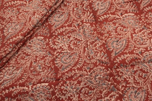 Pre-Cut 1.20m Red Natural Dye Soft Handblock Kalamkaari Printed Cotton Fabric