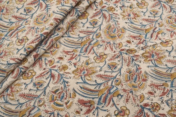 Natural White Soft Handblock Kalamkaari Printed Cotton Fabric