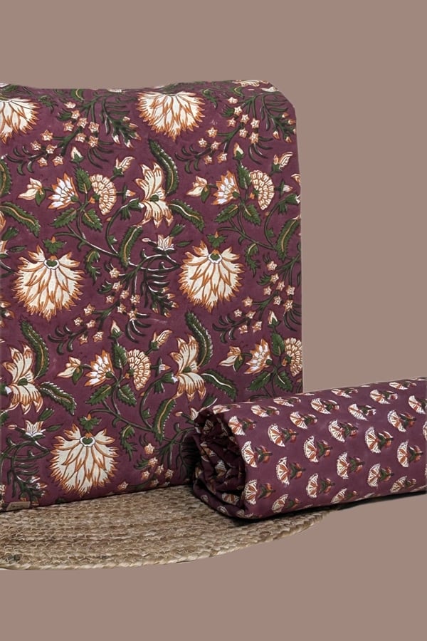 2pc Pure Soft Cotton Blockprinted Top and Bottom Fabric Set