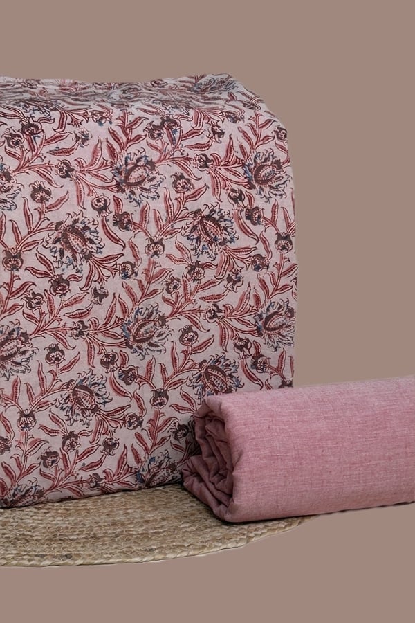 2pc Kalamkari Blockprinted Soft Cotton Top and Handloom Soft Cotton Bottom Fabric Set